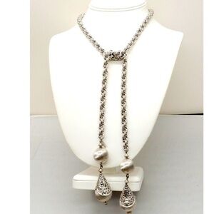 Vintage Monet Silver Tone Lariat Necklace